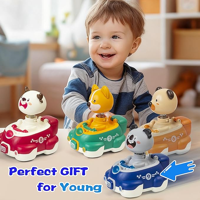 Press to Go Car Toys for Toddlers 1-3,Baby Animal Race Cars, Infant Play Vehicle Set,Car Toys for 6-9-12-18 Months, 1st Birthday Gifts for 1-2 Years Old Boys