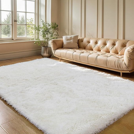 4x6 Cream White Fluffy Shag Rug for Bedroom, Plush Washable Carpet | Small Area Rug for Living Room, Kids Nursery, Boys Girls Dorm Room, Shaggy Floor Carpet