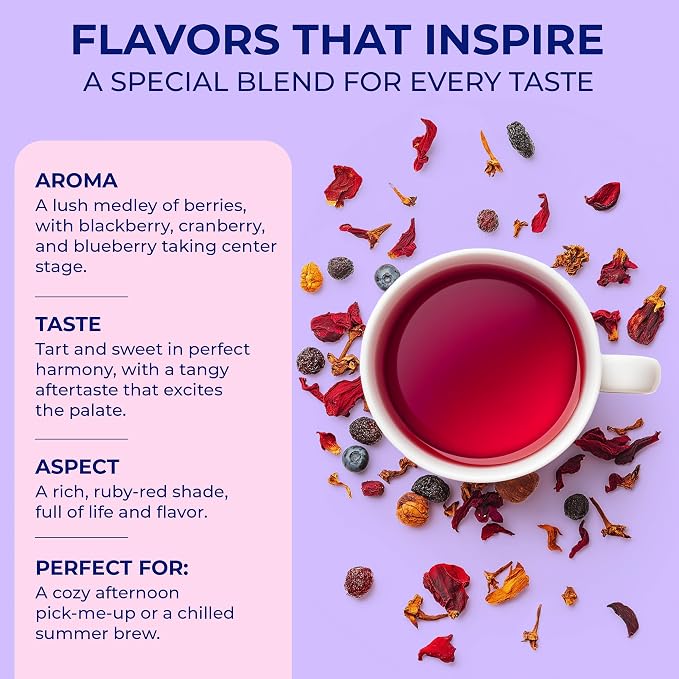 Katy’s Berry Loose Leaf Tea - Hibiscus, Blueberry & Cranberry - Fruity Herbal Tea, Caffeine-Free, Sugar-Free - Hot or Iced Tea - 30+ Cups