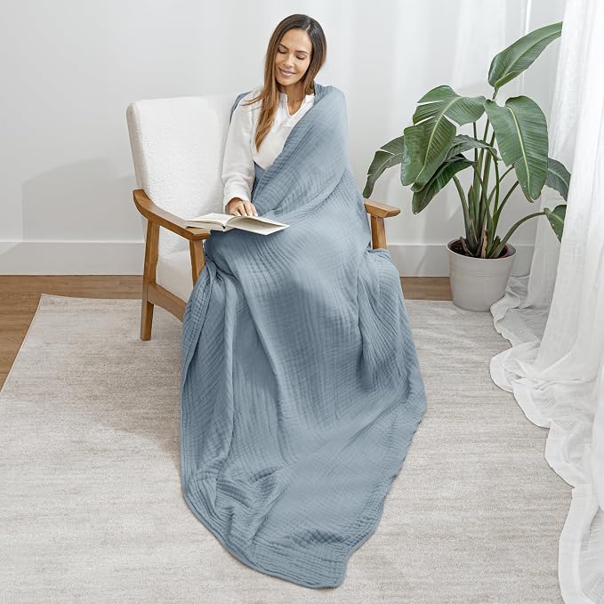 Comfy Cubs Adult Muslin Blanket 90x66” Twin Swaddle Blankets, Pacific Blue | 6 Layer Soft, Breathable & Lightweight Muslin Adult Blanket - Machine Washable & Designed in the US Bedding for All Seasons