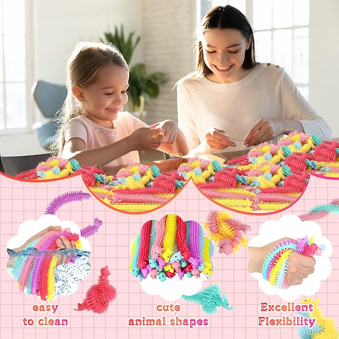 Chivao 150 Pack Bulk Stretchy String Fidget Toys Animal Sensory Toys for Kids and Adults Colorful Fidget Worm Stress Anxiety Relieve Party Favors Goodie Bag Fillers Birthday Gifts (Animal Style)