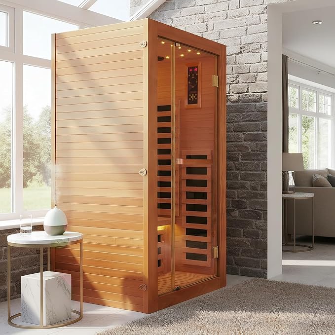 1 Person Infrared Sauna Low EMF Far Infrared Sauna with Speakers Personal Indoor Dry Sauna Room for Home Gym Spa