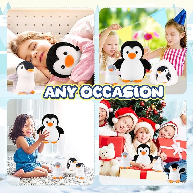 Penguin Stuffed Animal Set, Cute Mom and Baby Plush Penguins Dolls with Igloo, Plush Toys Set Ideal Gift for Kids Birthday