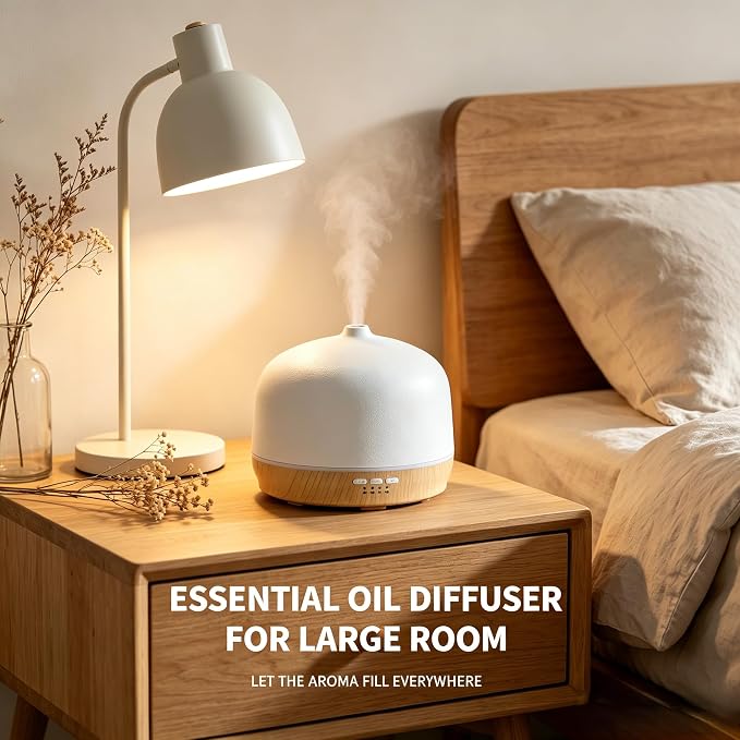 Ceramic Essential Oil Diffusers for Home Large Room, Aromatherapy Scent Air Diffuser Ultrasonic Aroma Defusers 500ml with Timed—Wood