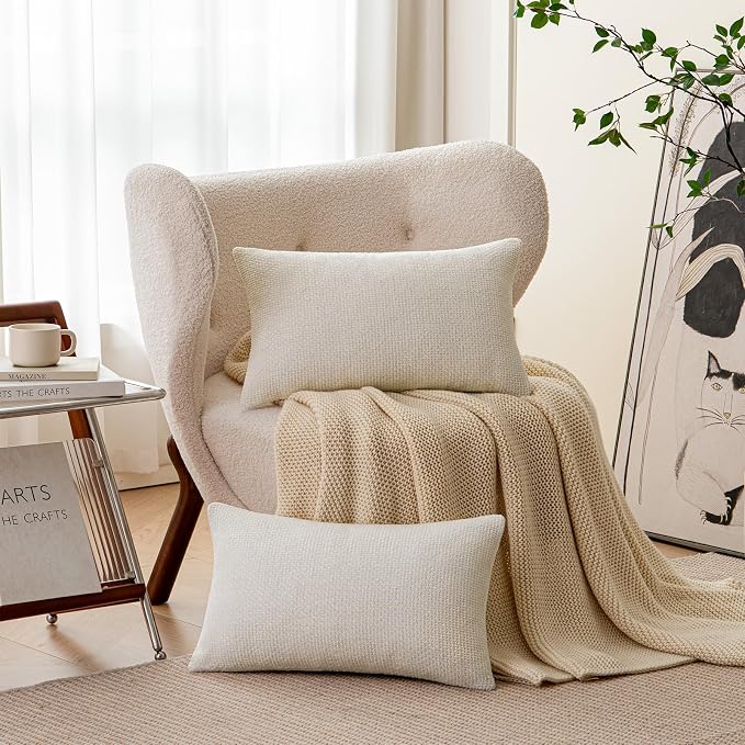 a moment Ivory Chenille Throw Pillow Covers 12x20 Inch Pack of 2 Modern Decorative Throw Pillow Covers Farmhouse Cross Covers Home Decor for Sofa Bedroom Living Room