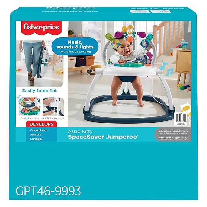 Fisher-Price Baby Jumperoo Baby Bouncer and Activity Center with Lights and Sounds, Astro Kitty SpaceSaver
