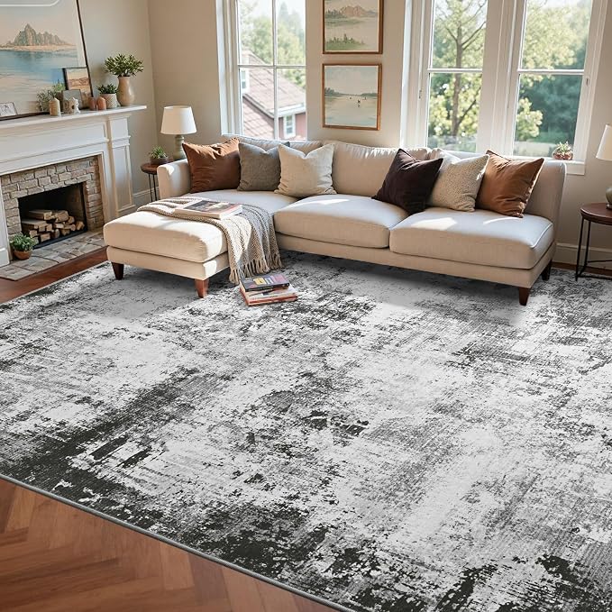 8x10 Ft Large Area Rugs for Living Room, Soft Non-Slip Washable Rugs Modern Abstract Pattern Carpet for Bedroom Indoor Floor Nursery Home Decor (Grey)