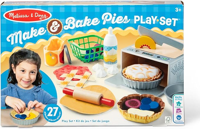 Melissa & Doug Make and Bake Pies Pretend Play Food Set and Wooden Oven with Squishy Dough for Ages 3+ - FSC Certified