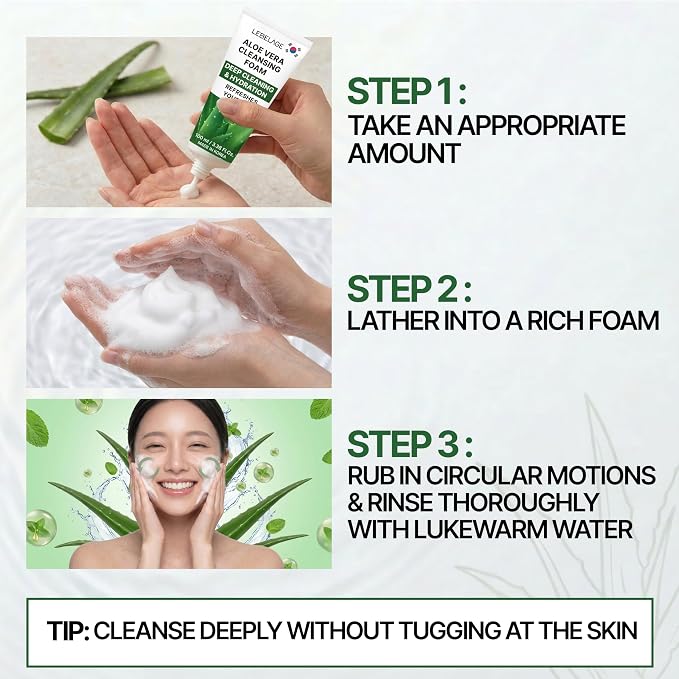 LEBELAGE Korean Aloe Vera Facial Cleanser 3.38 oz | Cleansing Foam Face Wash | Low pH Gentle Hydrating Daily Facial Cleanser Sensitive Skin | Deep Cleansing Foaming Cleanser, Pore Care-All Skin Types
