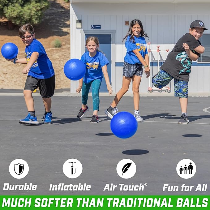 GoSports Inflatable Dodgeballs - Choose 5 Inch or 7 Inch No Sting Balls - Set of 6 Includes Ball Pump & Mesh Bag