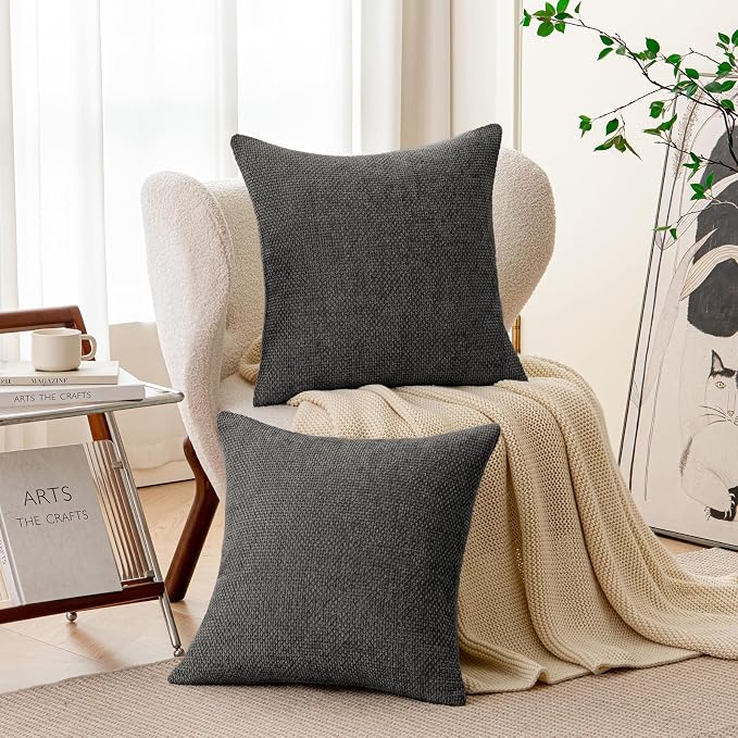 a moment Black Chenille Throw Pillow Covers 24x24 Inch Pack of 2 Modern Decorative Throw Pillow Cases Farmhouse Cross Covers Home Decor for Sofa Bedroom Living Room