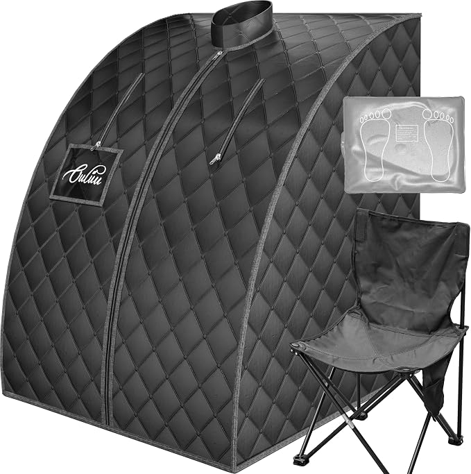 ouluu Infrared Saunas for Home, Portable Dry Sauna with Heating Foot Pad, Infrared Sauna with Sauna Chair, 2.6’ x 2.6’ x 3.5’, Black and Blue