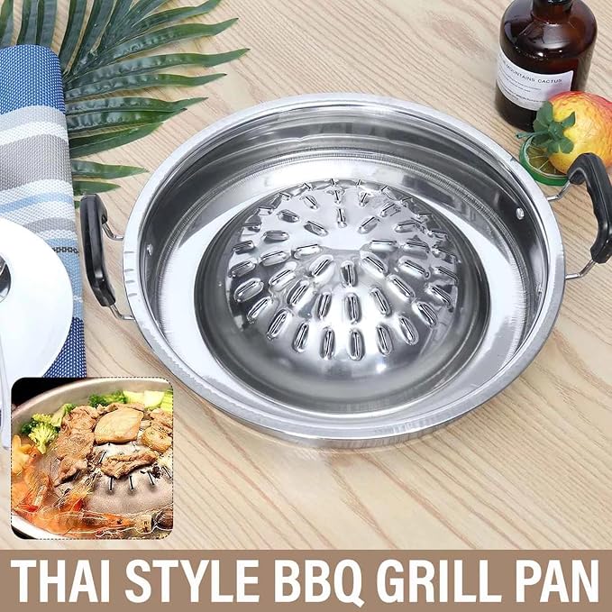 RSBFER Korean BBQ Grill Pan, Aluminum Stovetop Round Barbecue Grill Plate, Basket Steamer Cookware Kitchen Cooking Tools,30cm