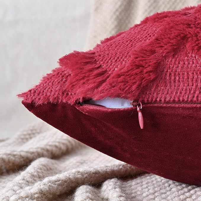 Set of 2 Soft Moroccan Throw Pillow Covers 12x20 Inch Plush Boho Decorative Pillow Cover Accent Cushion Case for Couch Sofa Bed, Burgundy