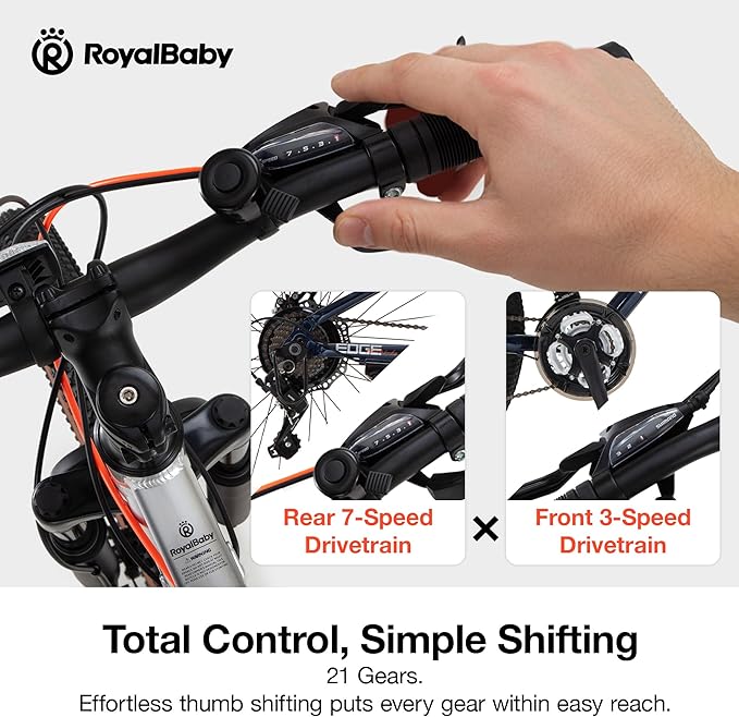 RoyalBaby Kids Mountain Bike for Boys and Girls, Ultra-Light Aluminum 20-26 Inch Wheel Bicycle for 6-14 Years Old Children, 7/21-Speeds Drivetrain