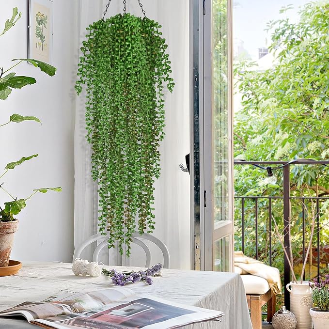 Waipfaru 4Pcs Artificial Hanging Plants for Outdoors, Fake Vines Greenery | UV Resistant Faux Outdoor Plants Ivy Vines for Modern Boho Patio Outdoor Indoor Party Wall Porch Gazebo Aesthetic Decor