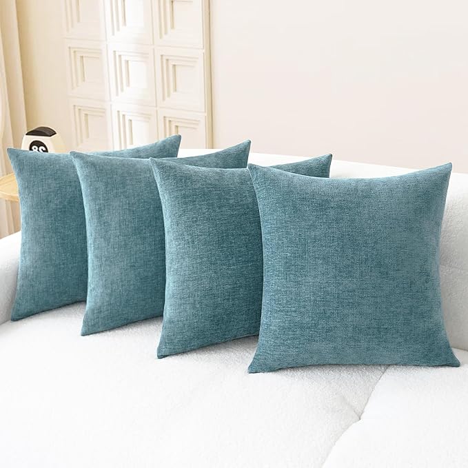 CaliTime Decorative Couch Throw Pillow Covers 18 X 18 Inches Smoke Blue | Pack of 4, Cozy Chenille Cushion Cases for Sofa Bed Living Room Farmhouse Home