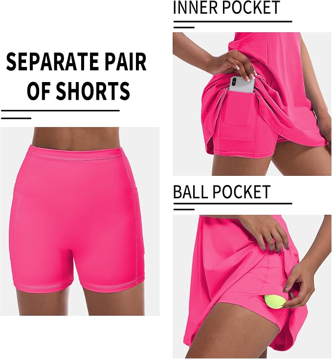 Tennis Dress for Women, Golf Dress with Shorts and Pockets Athletic Dress | Sleeveless Collared Half-Zipper Workout Sport Dress, Stretch Moisture Wicking Fabric, Tennis Golf Outfits