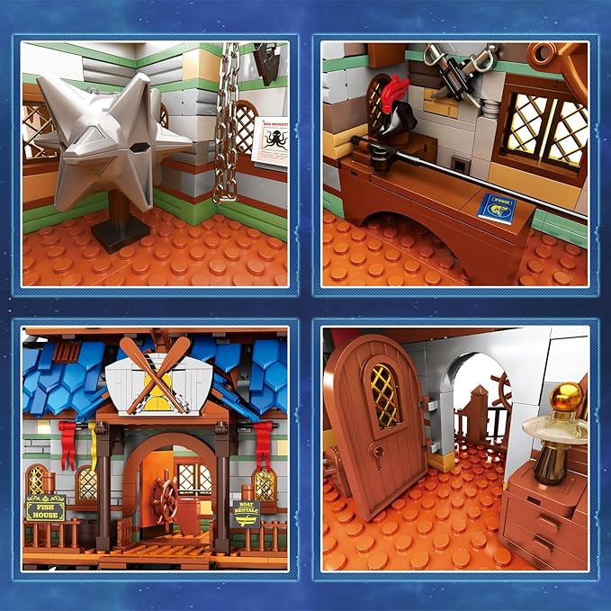 Medieval Fishing Store Lighting Building Block Sets for Adults, Medieval Architecture Display or Home Office Decor, Creative Construction Building Kits 66007, Idea Gift for Adults and Teen