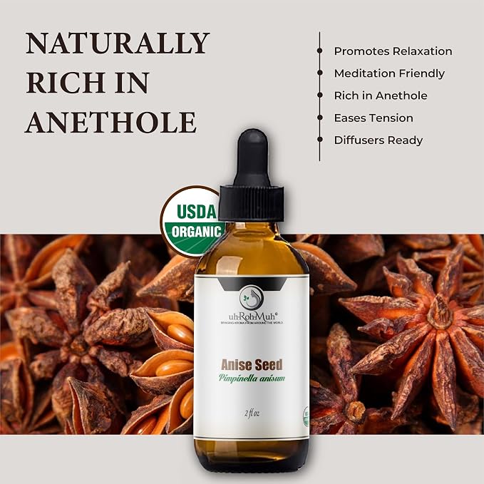 Anise Seed Organic Essential Oil - Steam Distilled Pure Pimpinella Anisum Oil for Aromatherapy, Diffusers, Soap Making, Candle Making, Cosmetic Formulations Massage DIY Personal Care - Spain - 2 Fl Oz