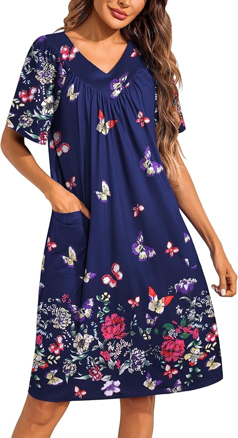 Ekouaer Womens House Dress Floral Print Moo Moos Nightgowns Moomoo Dresses Mumus with Pockets