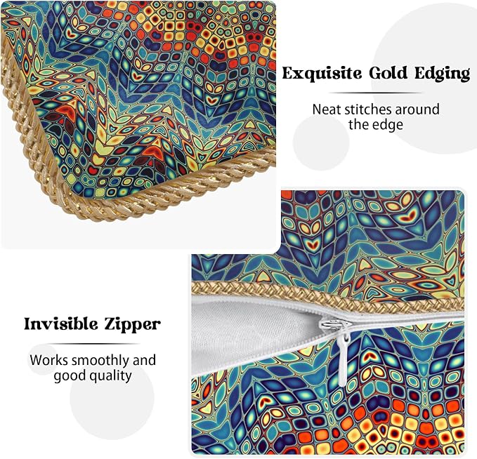 KSLIDS Boho Mandala Floral Soft Velvet Throw Pillow Covers Set of 2 Navy Blue Orange Flower Decorative Pillow Covers 16x16 Inch Abstract Retro Pillow Case for Sofa Couch Outdoor Modern Home Decor