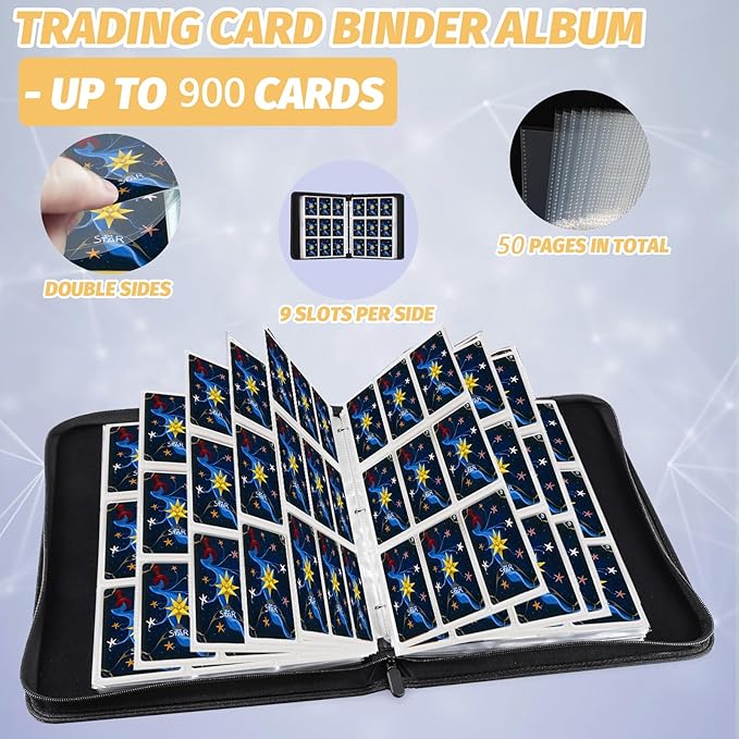Trading Card Binder, 900 Pockets Card Binder, 9-Poccket Sided Pocket Sports Card Binder, Premium Card Binders Compatible with MTG, TCG, Baseball Cards(Carbon Purple)