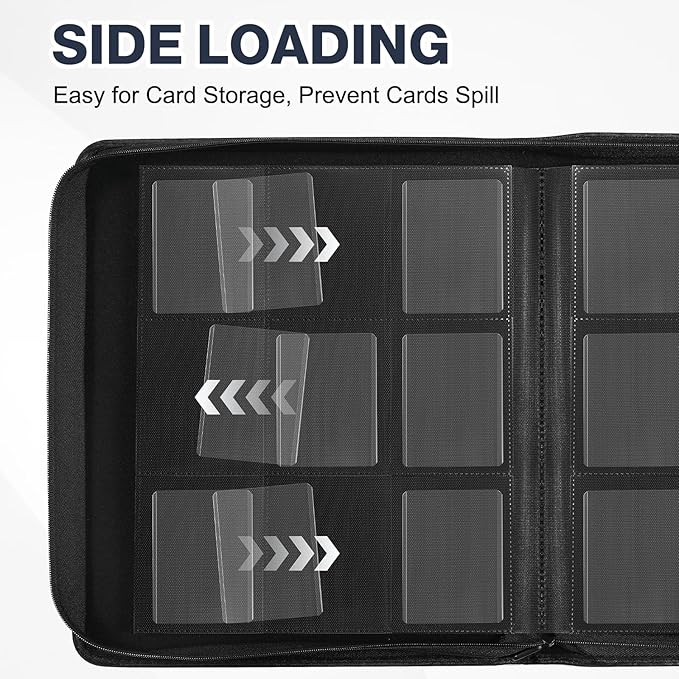 Toploader Binder, Holds 360 Toploader, 100 Toploaders INCLUDED, 9-Pocket PU Cover Top Loader Binder for 3" x 4" Rigid Toploaders, Ringless Double-Sided Toploader Card Binder for TCG, Sport Cards