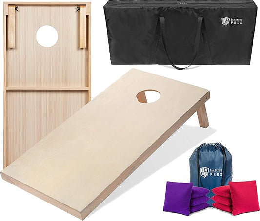 Tailgating Pros Cornhole Boards - 4'x2' & 3'x2' Cornhole Game w/Carrying Case & Set of 8 Corn Hole Bags - 150+ Color Combos! Optional LED Lights