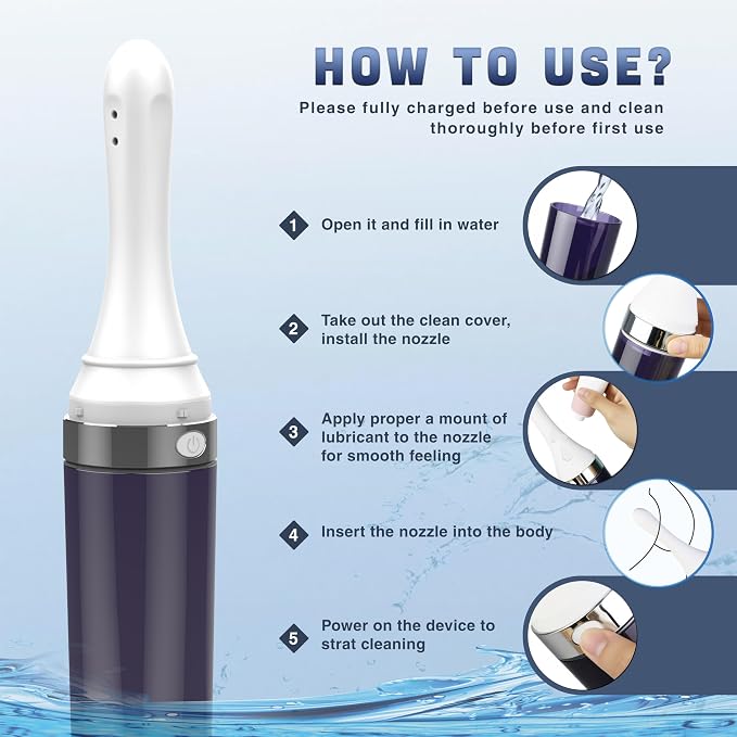 TopQuaFocus Electric Enemas - Automatic Anal Douche Bulb with 3 Modes, Portable Silicone Enema Bulb for Men Women Colon Cleaning Reusable Auto Enemas Cleaner
