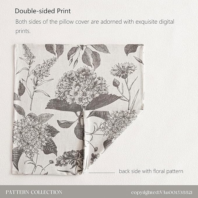 Foindtower Set of 2 Linen Floral Vintage Throw Pillow Covers Neutral Accent Decorative Cushion Covers Farmhouse Boho Home Decor for Sofa Chair Couch Bedroom Living Room,18×18 Inch,Light Gray