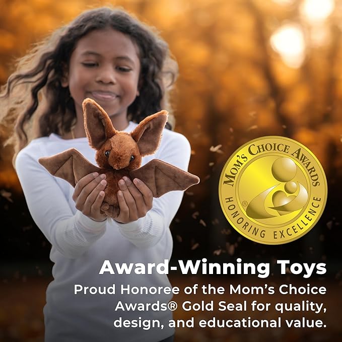 The Petting Zoo Bat Stuffed Animal Plushie, Gifts for Kids, Scoopz Wildlife Animals, Brown Bat Plush Toy 8 Inches