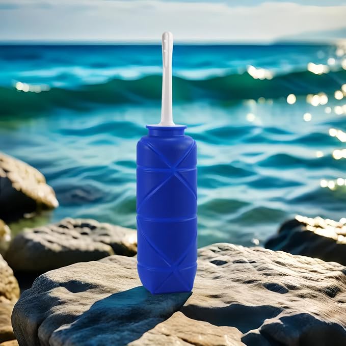 Foldable Compact Silicone Douche Bottle, Reusable Travel Douche Kit, 24 FL Oz Capacity, Blue