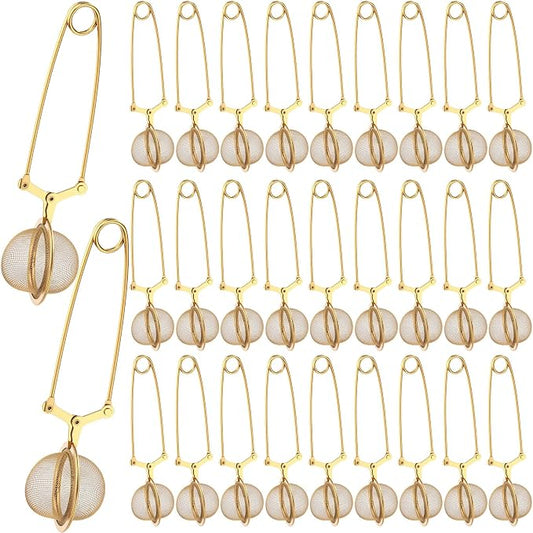 Yinder 30 Pcs Loose Leaf Tea Infuser Stainless Steel Mesh Snap Tea Ball Strainers with Handle Metal (Gold)