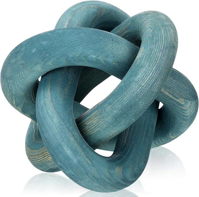 Yalikop 3 Link Wood Knot Decor Rustic Home Décor Accents Hand Carved Coffee Table Decoration, Boho Chain Link Decoration, Modern Shelf, Rustic Objects for Home Living Room Bedroom(Blue)