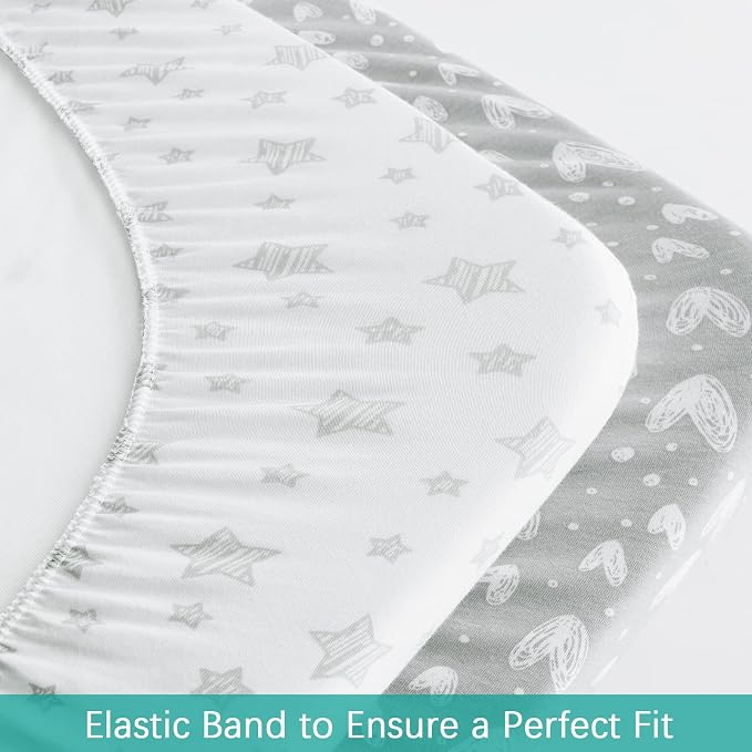 Waterproof Bassinet Sheets Fit for Miclassic, Baby Delight, TCBunny, Milliard, Dream On Me Traveler/Skylar and Other Bedside Sleeper Bassinet Mattress, 100% Organic Cotton, White Grey Print for Baby