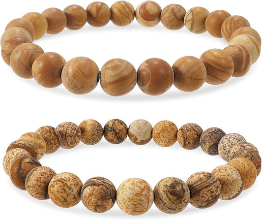 Bivei Natural Gemstone Semi Precious Healing Crystals Handmade Stretchy Round Beads Bracelet,Stocking Stuffers for Women Enhance Positive Energy