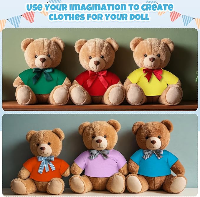 Skylety 6 Pcs Bear Clothes Basic Tee Shirt Classic Stuffed T Shirt Plush Crew Neck for Stuffed Bears Doll with 14 - 18 Inch, Bear Not Included(Rainbow)