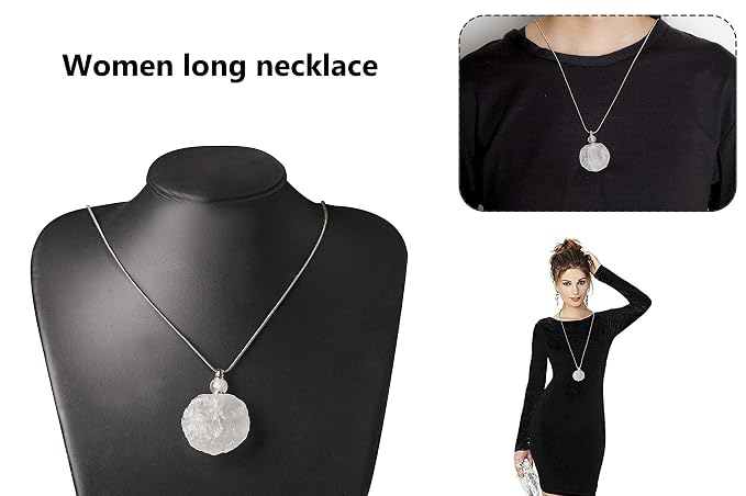 AMOYSTONE Natural Crystal Perfume Necklace Women Long Necklace Clear Quartz Gemstone Perfume Essential Oil Diffuser Bottle Pendant, 1P Irregular Unpolished