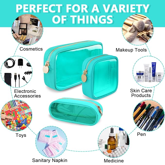 UIXIZQ Clear Mini Makeup Bag for Purse, Small Nylon&PVC Cosmetic Travel Bag TSA Approved Toiletry Bag with Zipper, Preppy Transparent Makeup Travel Bag Coin Purse for Women Men Girls(Mini-Mint Green)