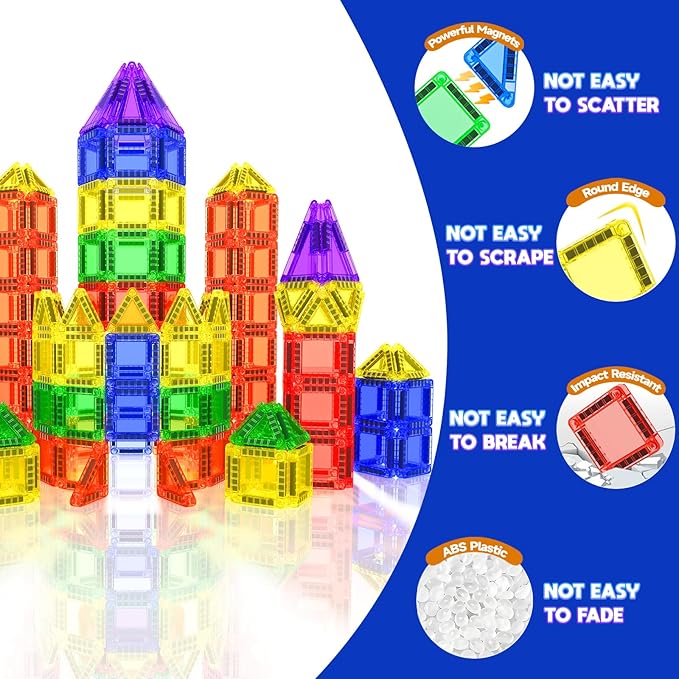 Travel Mini Magnetic Tiles 60 PCS, STEM Yoys Magnetic Building Toys for Kids Ages 4-8 with Iron Case, Blocks Building Preschool Learning Sensory Montessori Toys for 3+ Year Old Boys and Girls