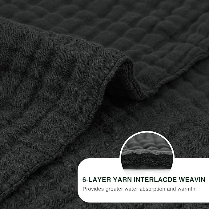 Love's cabin 100% Cotton Muslin Blanket, 6 Layer Lightweight Breathable Gauze Throw Blanket 50 x 60 Inches, Soft All Season Blanket for Couch, Bed, Sofa, Black