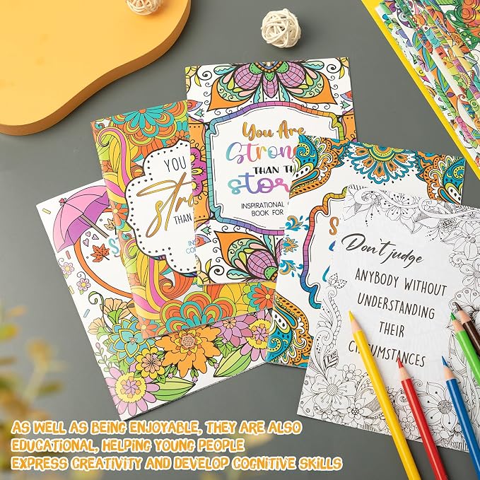 Liliful 144 Pcs Motivational Sayings Coloring Book Bulk for Adult DIY Art Stress Relief Drawing Book with Inspiring Patterns for Adults, Party Favors, Goodie Bag Filler and Holiday Gifts