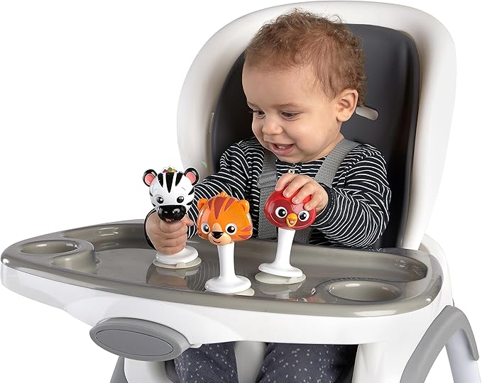 Baby Einstein Rattle & Jingle Trio High Chair Suction Toys Take-Along Musical Rattle Set Age 6 Months +, Multicolor, 3 Count