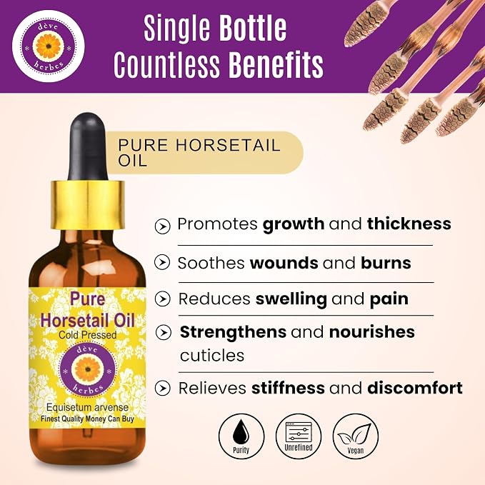 Deve Herbes Horsetail Oil (Equisetum arvense) with Glass Dropper | Cold Pressed | Pure | for Diluting Essential Oils | Hair, Skin & Massage | Non-Sticky | Lightweight | Unisex | 5ml (0.16 oz)