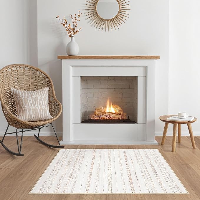 Nakagishi Boho 2x3 Washable Area Rug Non Slip Carpet for Entryway Beige | Pet & Kid Friendly, Machine Washable, Low Pile Carpet for Kitchen Hallway Daily Home Decor,Farmhouse Neutral Moroccan