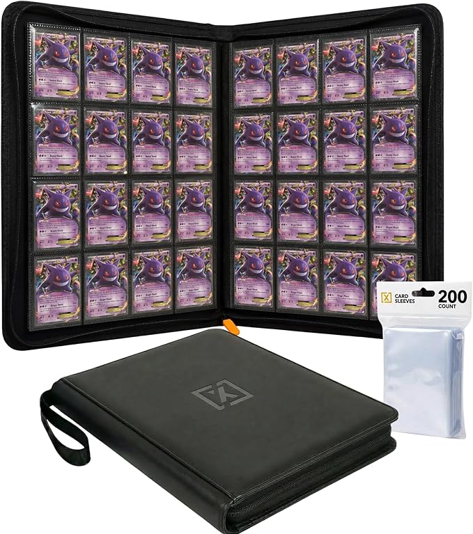 X PRO 1000+ Card Binder - Comes with 200 Card Sleeves | Compatible with TCG, Sports, MTG & More - 16 Pocket Card Binder | TCG Binder