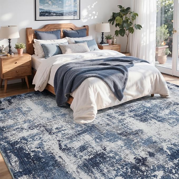 5x7 Ft Area Rugs for Living Room, Soft Non-Slip Washable Rugs Modern Abstract Pattern Carpet for Bedroom Indoor Floor Nursery Home Decor (Blue)
