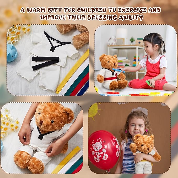 Civaner Taekwondo Uniform Outfit Bear Clothes with Belts, Bear Not Included, Fit 12-16 in, Clothes for Taekwondo Uniform Stuffed Animal Clothing for Birthday Gift Party