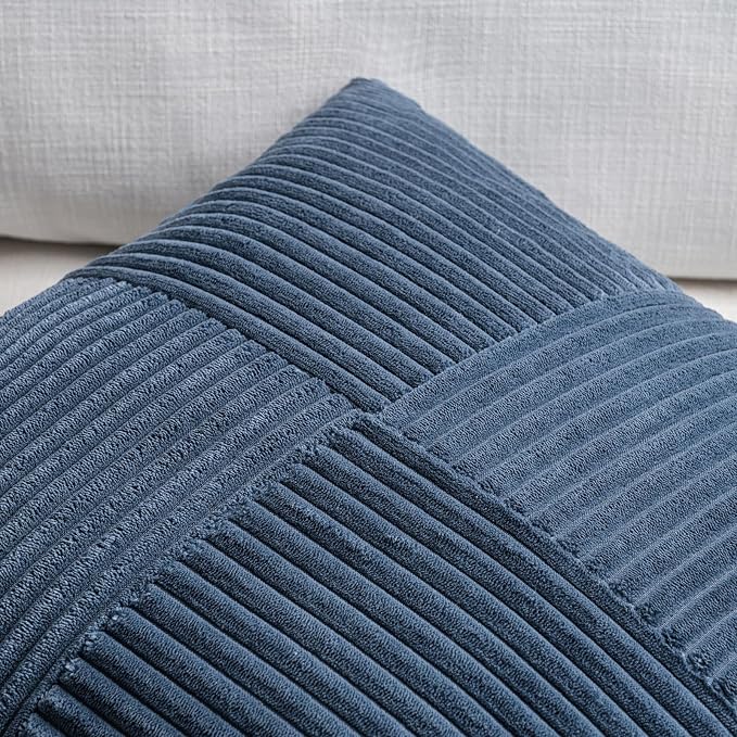 Fancy Homi 2 Packs Dusty Blue Lumbar Decorative Throw Pillow Covers 14x22 Inch for Couch Bed Sofa, Rustic Farmhouse Boho Home Decor, Soft Striped Corduroy Rectangle Accent Cushion Case 35x55 cm